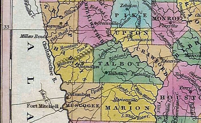 Georgia in 1831, showing Muscogee and surrounding counties
