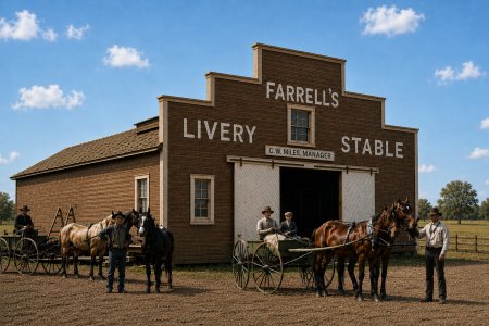 Farrell's Livery Station, Richardson, Texas, imagined