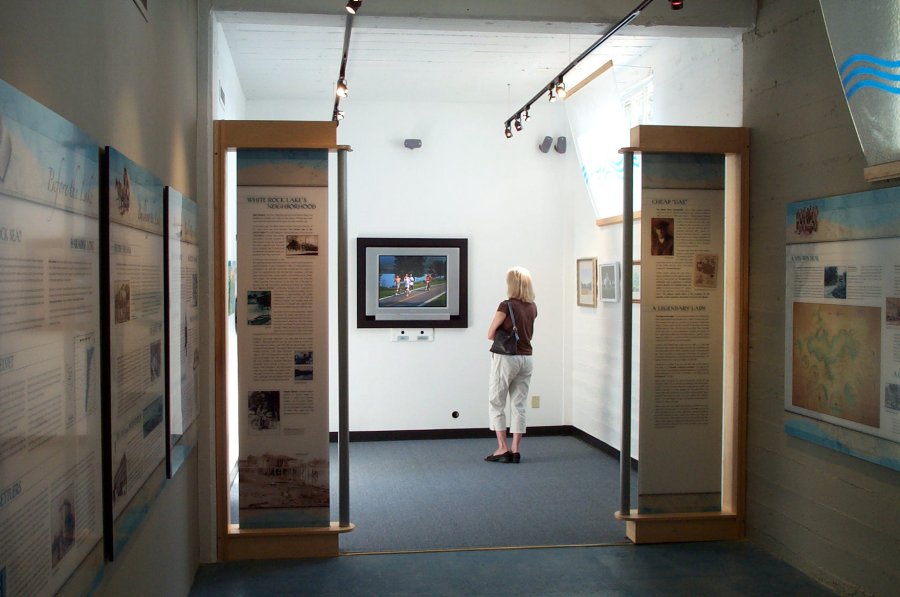 White Rock Lake Museum TV set displaying documentary film